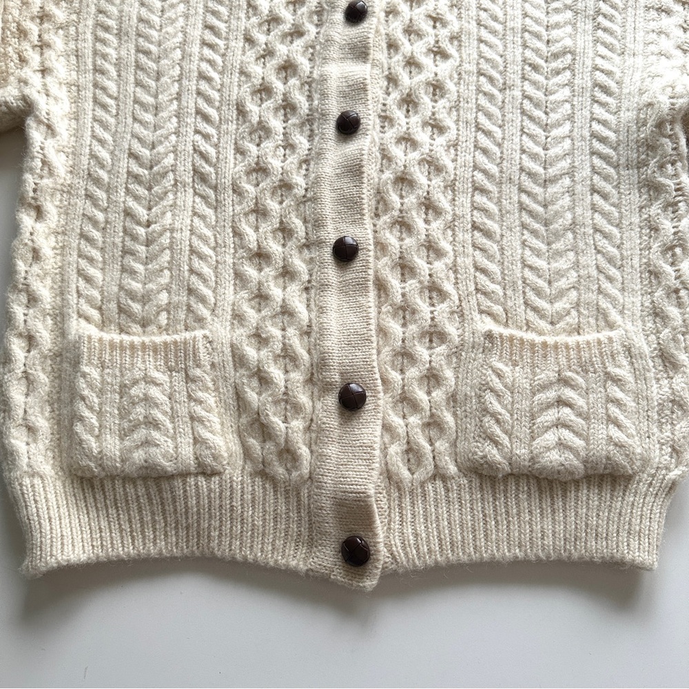 Vintage Aran Irish Fisherman Chunky Cable Knit Button-Up Cardigan - Picture 10 of 14